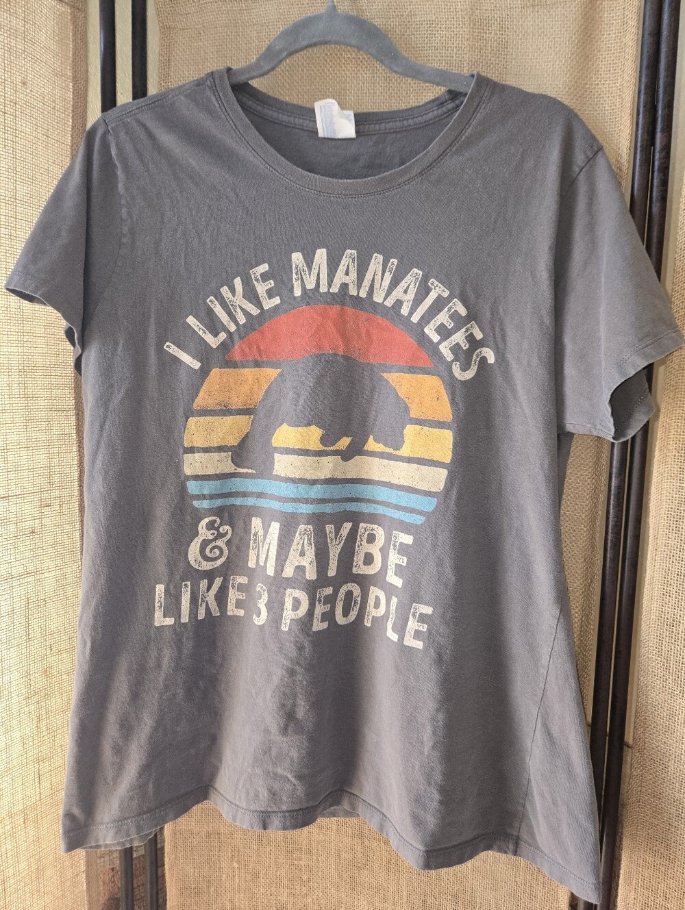 Women's I Like Manatees Graphic Humor Tee Charcoal 100% Cotton XL - Picture 2 of 9